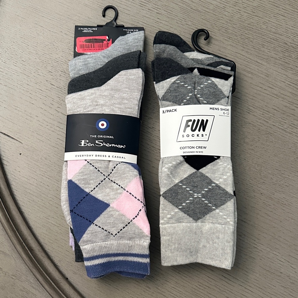 Ben Sherman Argyle Dress Socks - Gray, Pink, Blue